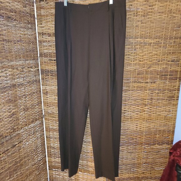 Linda Allard Ellen Tracy Brown Wide Leg Wool Pants Size 10 Pleated Pockets - Picture 2 of 4
